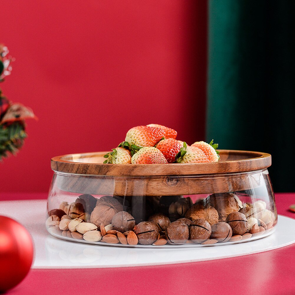 BOROSILICATE GLASS AND ACACIA WOOD BOWL