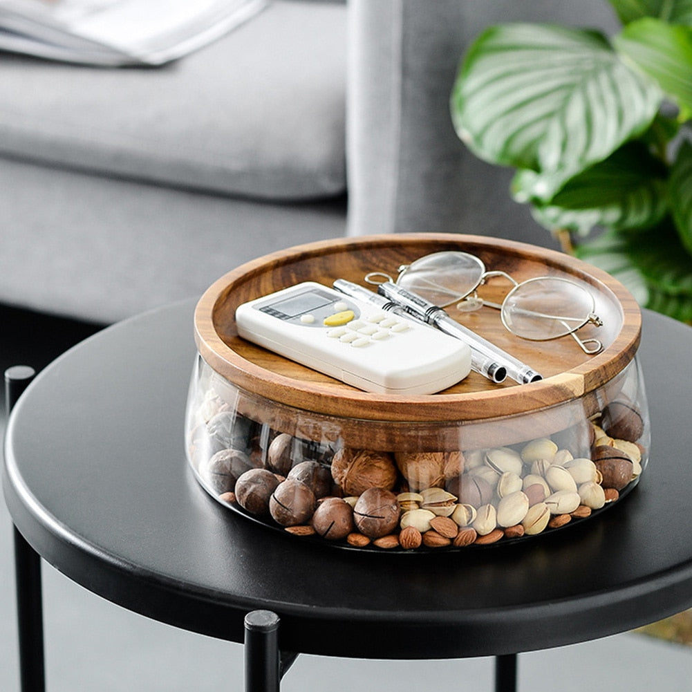 BOROSILICATE GLASS AND ACACIA WOOD BOWL