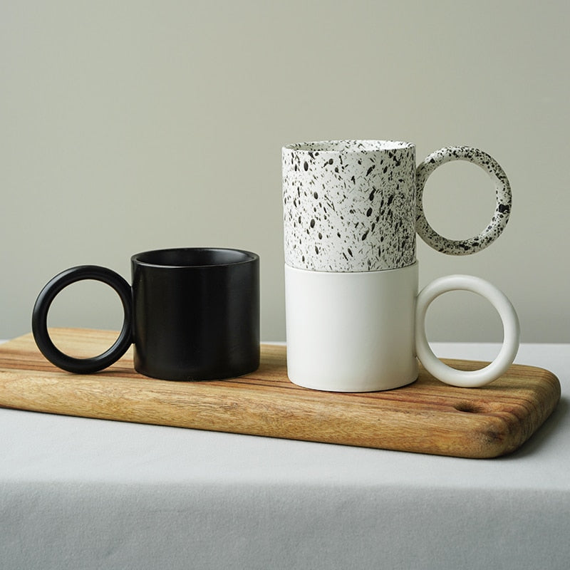 Creative Big Round Circle Handle Mugs Ceramic Personalized Cups White Black  Splash-ink For Milk Water Tea Kitchen Tableware Gift - AliExpress