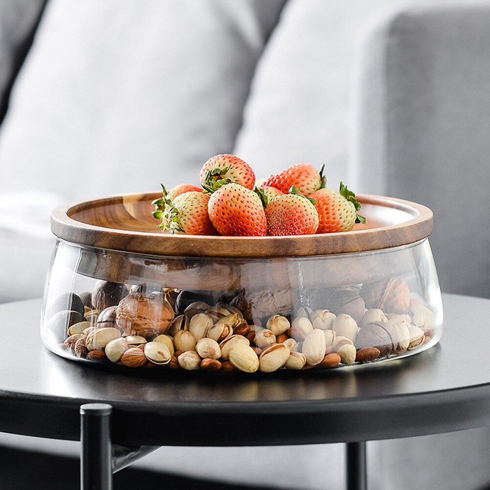 BOROSILICATE GLASS AND ACACIA WOOD BOWL
