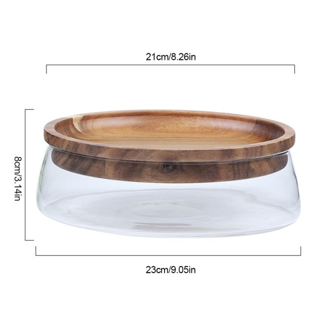 BOROSILICATE GLASS AND ACACIA WOOD BOWL