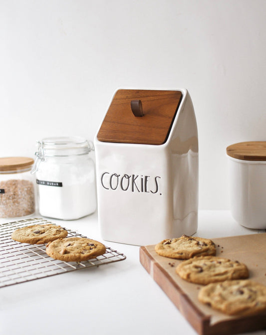 RAE DUNN STEM PRINT COOKIES CANISTER WITH WOOD LID