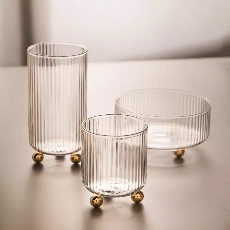 GOLD BEAD BOWL AND TUMBLERS