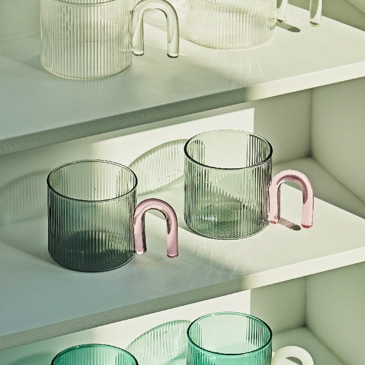 RIPPLE GLASS MUGS WITH UNIQUE HANDLE