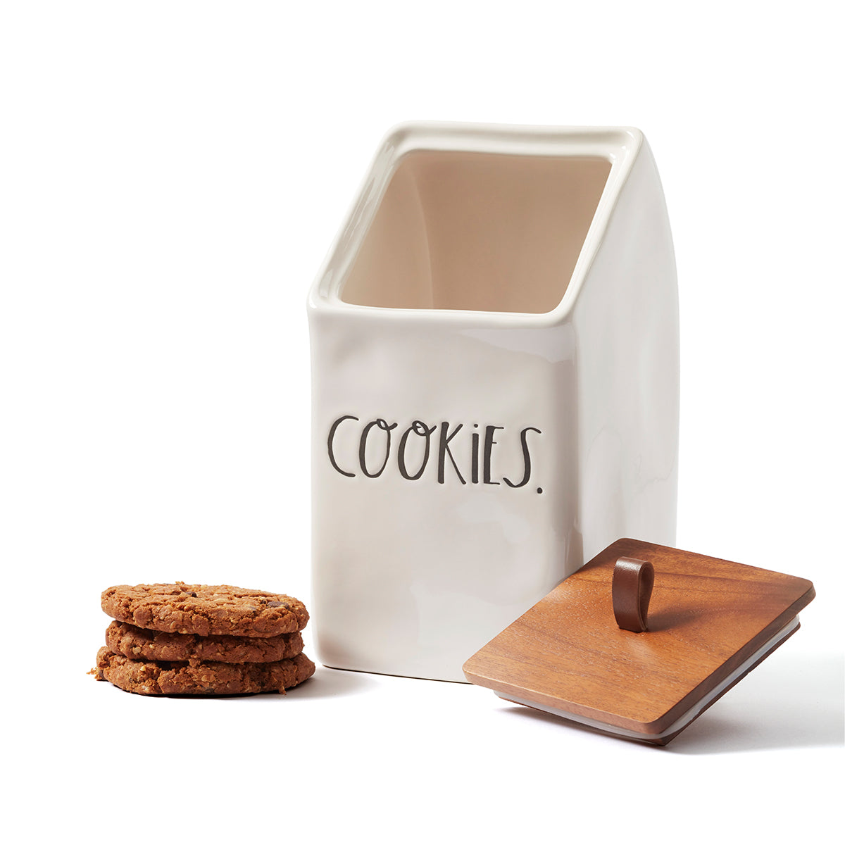 RAE DUNN STEM PRINT COOKIES CANISTER WITH WOOD LID