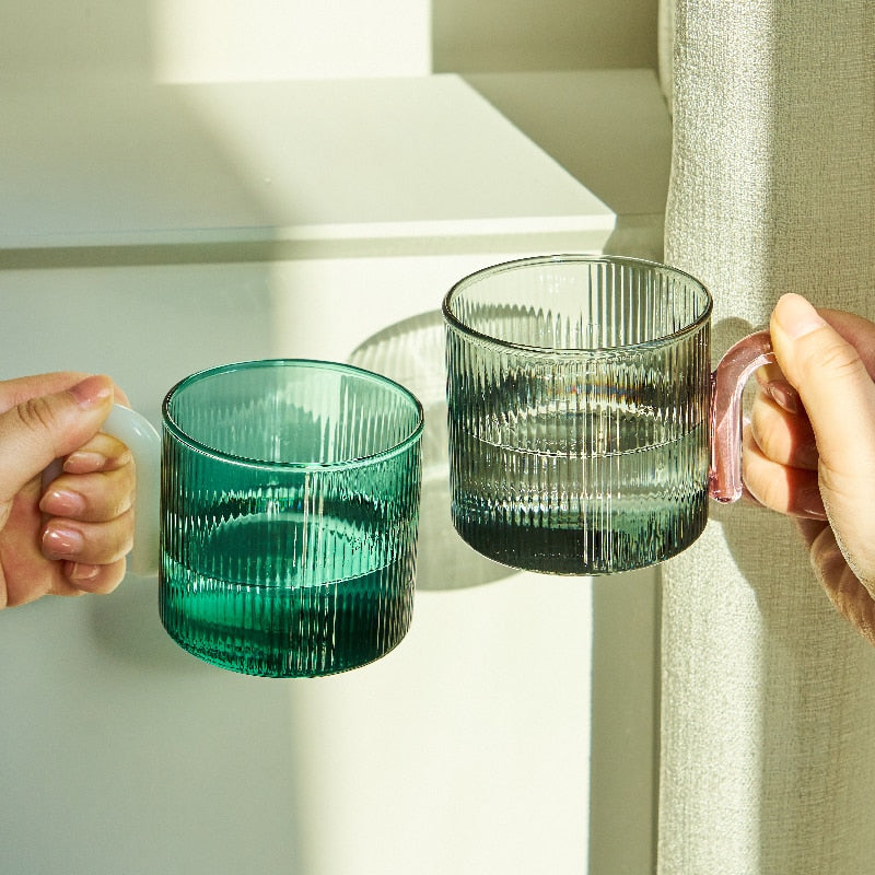 RIPPLE GLASS MUGS WITH UNIQUE HANDLE