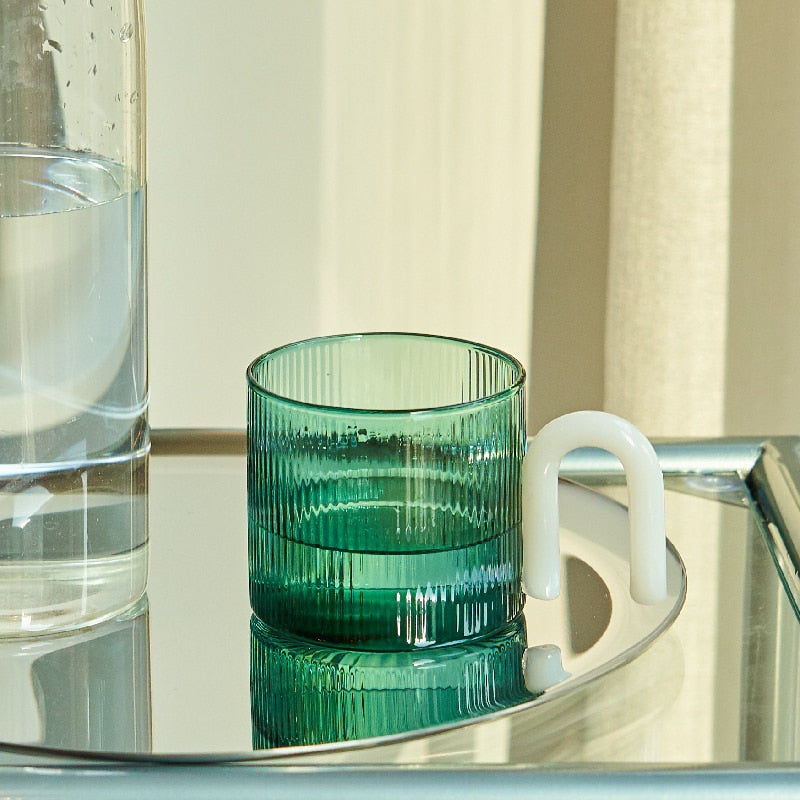 RIPPLE GLASS MUGS WITH UNIQUE HANDLE