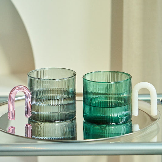 RIPPLE GLASS MUGS WITH UNIQUE HANDLE