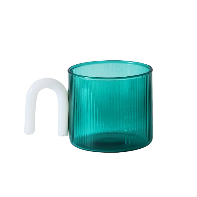 1 Piece 320ml Nordic Ribbed Ripple Glass Mug Two-Tone Clear Teal Pink Amber  Coloured Heat Resistant Glass Coffee Cup with Handle - AliExpress